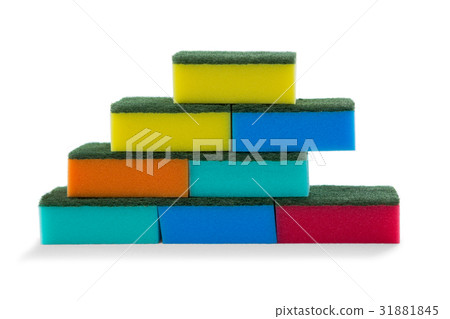 Close up of stacked colorful sponges Close up of stacked colorful sponges 31881845