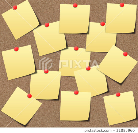 yellow sticky notes on sand board. yellow sticky notes on sand board. 31883960