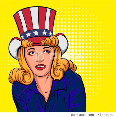 插图素材: beautiful young woman in hat of uncle sam
