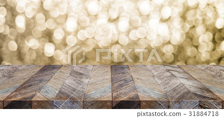 Empty old rustic wood table top with blur  31884718