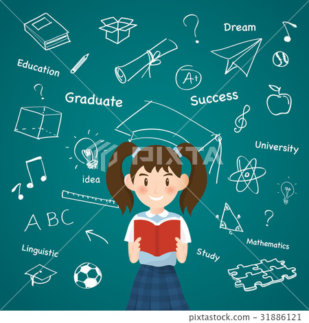 A girl with creative aducation icon infographic de 31886121