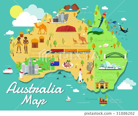 Australia map with colorful landmarks illustration 31886202