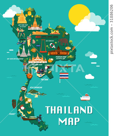 Thailand map with colorful landmarks illustration 31886206