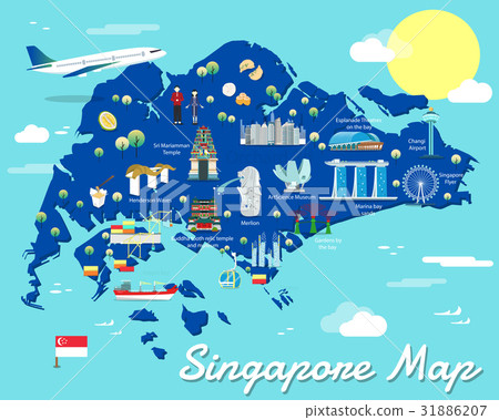 Singapore map with colorful landmarks illustration 31886207
