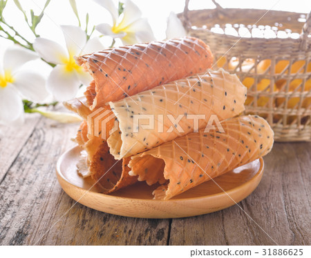 rolled wafer, a traditional dessert in Thailand 31886625