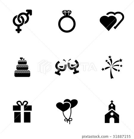 Vector black wedding icon set 31887155