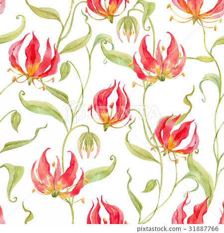 Watercolor vector gloriosa rothschildiana pattern 31887766