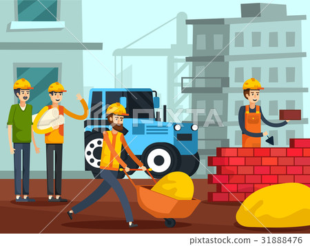 Construction Workers Characters Flat Poster 31888476