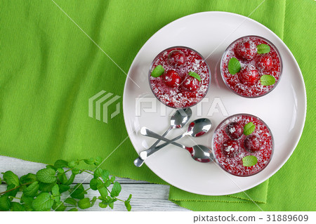 summer dessert - cherry jelly in cups summer dessert - cherry jelly in cups 31889609
