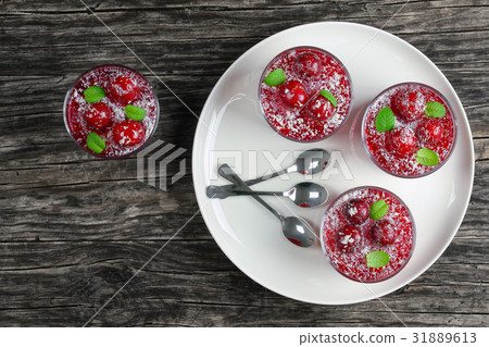 sweet cherry jelly in three glass cups sweet cherry jelly in three glass cups 31889613