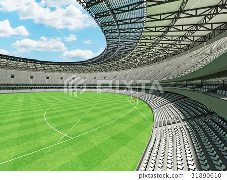 Australian rules football stadium with white seats 31890610