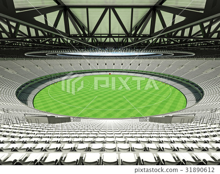 Australian rules football stadium with white seats 31890612