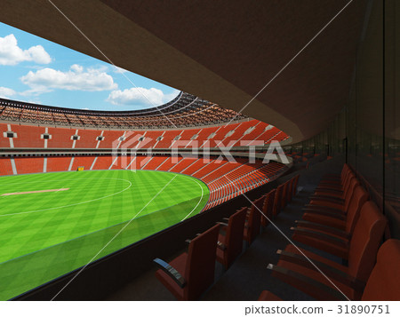 Beautiful modern cricket stadium with orange seats Beautiful modern cricket stadium with orange seats 31890751
