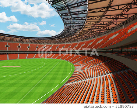 Beautiful modern cricket stadium with orange seats Beautiful modern cricket stadium with orange seats 31890752