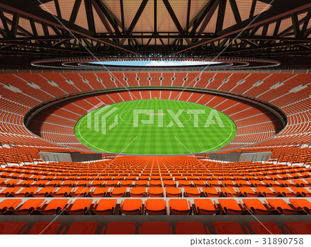 Beautiful modern cricket stadium with orange seats 31890758