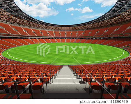 Beautiful modern cricket stadium with orange seats 31890759