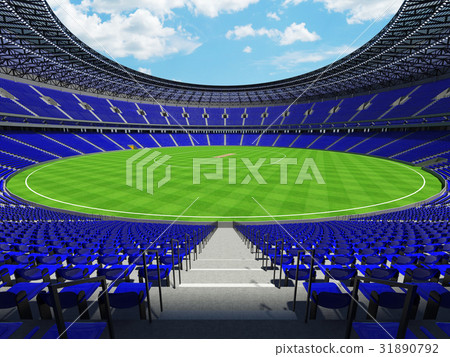 Beautiful modern cricket stadium with blue seats 31890792