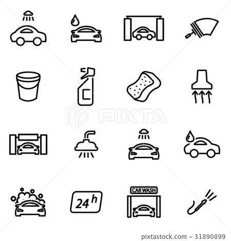 Vector line car wash icon set - Stock Illustration [31890899] - PIXTA