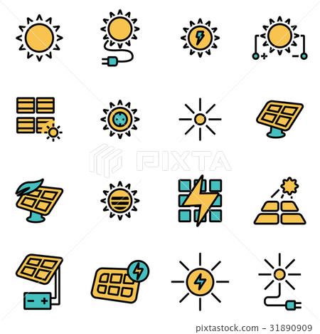 Vector line solar energy icon set 31890909