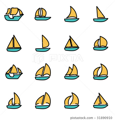 Vector line sailboat icon set 31890910