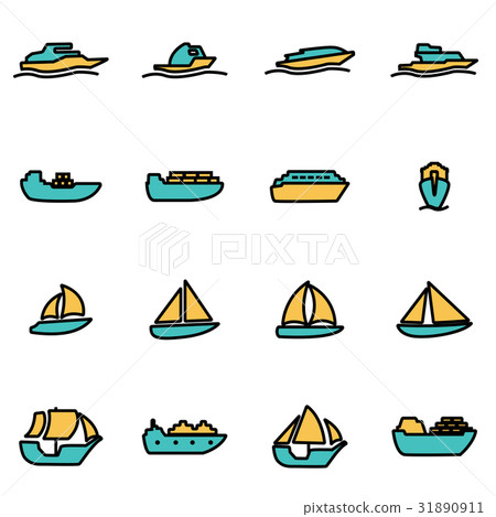 Vector line ship and boat icon set Vector line ship and boat icon set 31890911