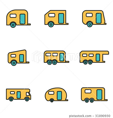 Vector line trailer icon set - Stock Illustration [31890930] - PIXTA