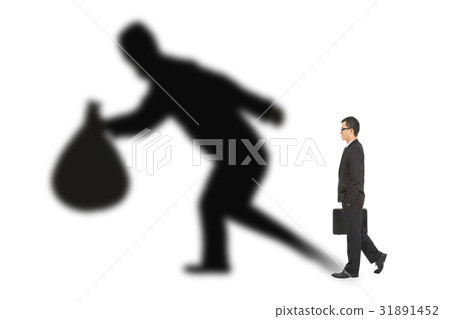 businessman walking and holding bag  with thief  31891452