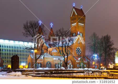 Ancient Christian church night in Minsk, Belarus 31891652