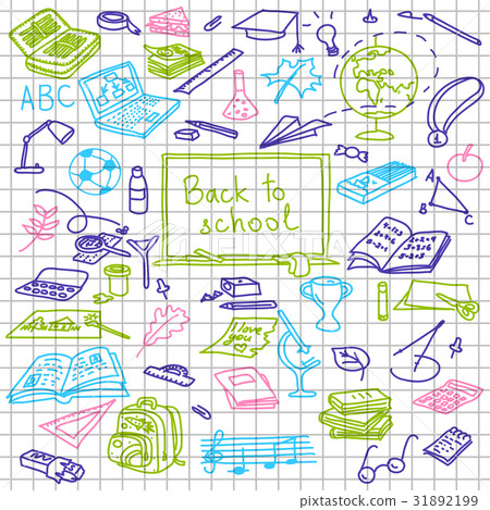 back to school, hand drawn colored silhouettes back to school, hand drawn colored silhouettes 31892199