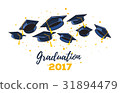 Vector illustration of black graduate caps 31894479
