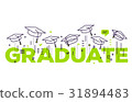 Vector illustration of word graduation with caps 31894483
