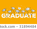Vector illustration of word graduation with caps 31894484