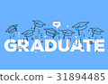 Vector illustration of word graduation with caps 31894485