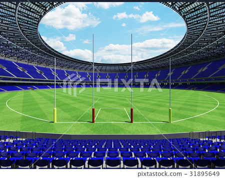 Australian rules football stadium with blue seats 31895649