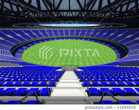 Australian rules football stadium with blue seats 31895650