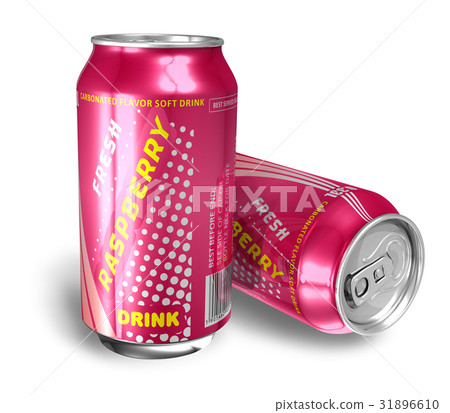 图库插图 raspberry soda drinks in metal cans