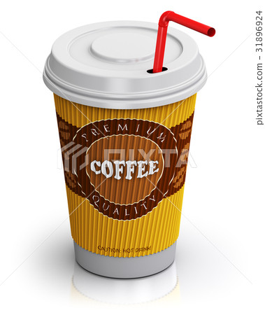 Plastic or paper coffee cup with straw Plastic or paper coffee cup with straw 31896924