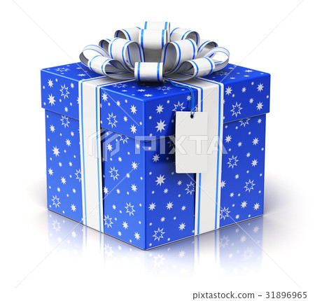 Gift or present box with ribbon bow and label tag 31896965