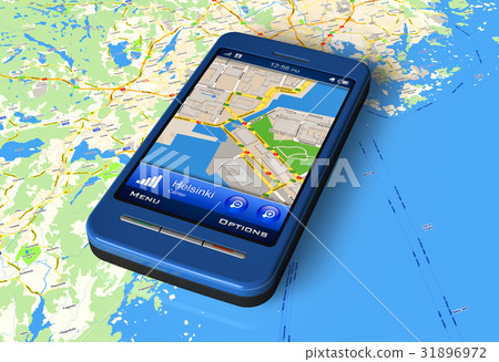 Smartphone with GPS navigator on map 31896972