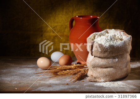 Flour and eggs. 31897366