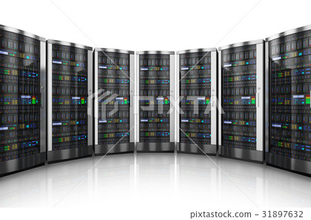 Row of network servers in data center 31897632