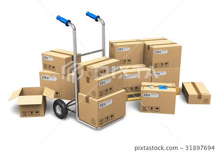Cardboard boxes and hand truck 31897694