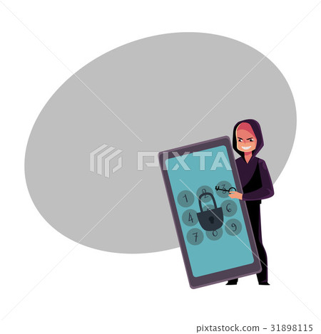 Hacker breaking phone, smartphone pin code Hacker breaking phone, smartphone pin code 31898115