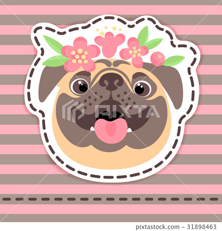 Fashion patch badges happy pug in flower crown on 31898463