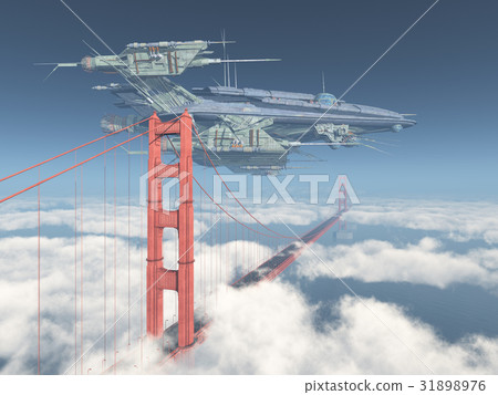 Golden Gate Bridge and huge spacecraft 31898976