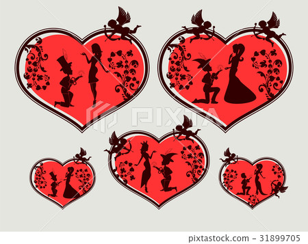 heart with silhouettes of a boy and a girl , set - Stock Illustration ...