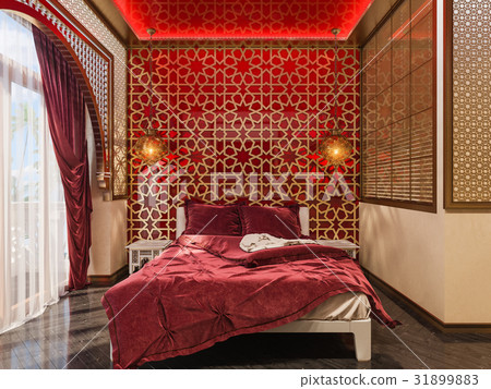 3d Render Bedroom Islamic Style Interior Design Stock