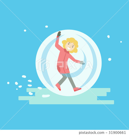 Happy girl having fun in a walking ball. Winter Happy girl having fun in a walking ball. Winter 31900661