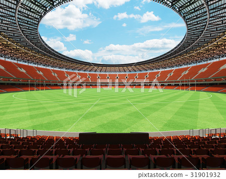 Australian rules football arena with orange seats Australian rules football arena with orange seats 31901932