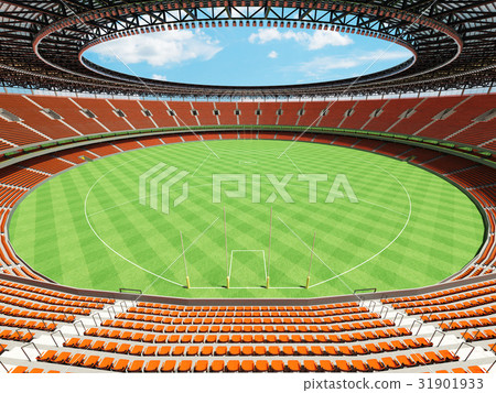 Australian rules football arena with orange seats 31901933